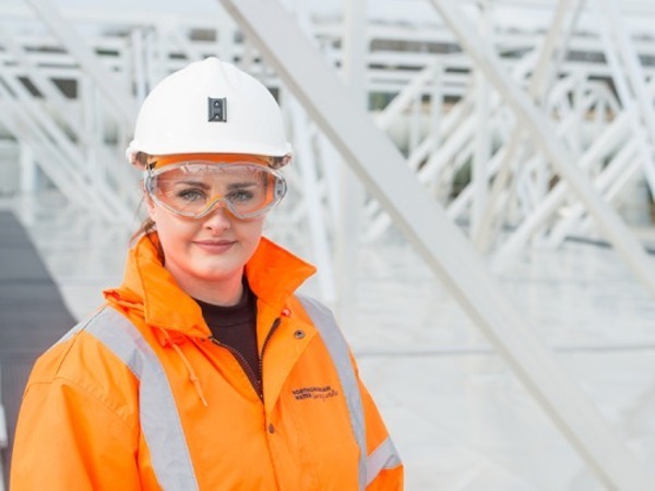 Northumbrian Water worker orange jacket